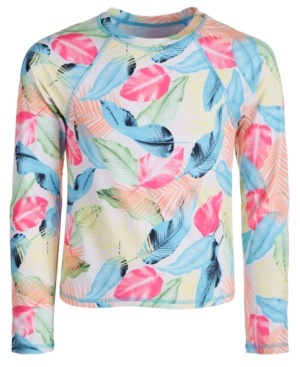 Miken Big Girls Colorful Leaf-Print Long-Sleeve Rash Guard
