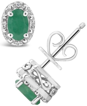 image of Emerald (9/10 ct. t.w.) and Diamond Accent Stud Earrings in Sterling Silver