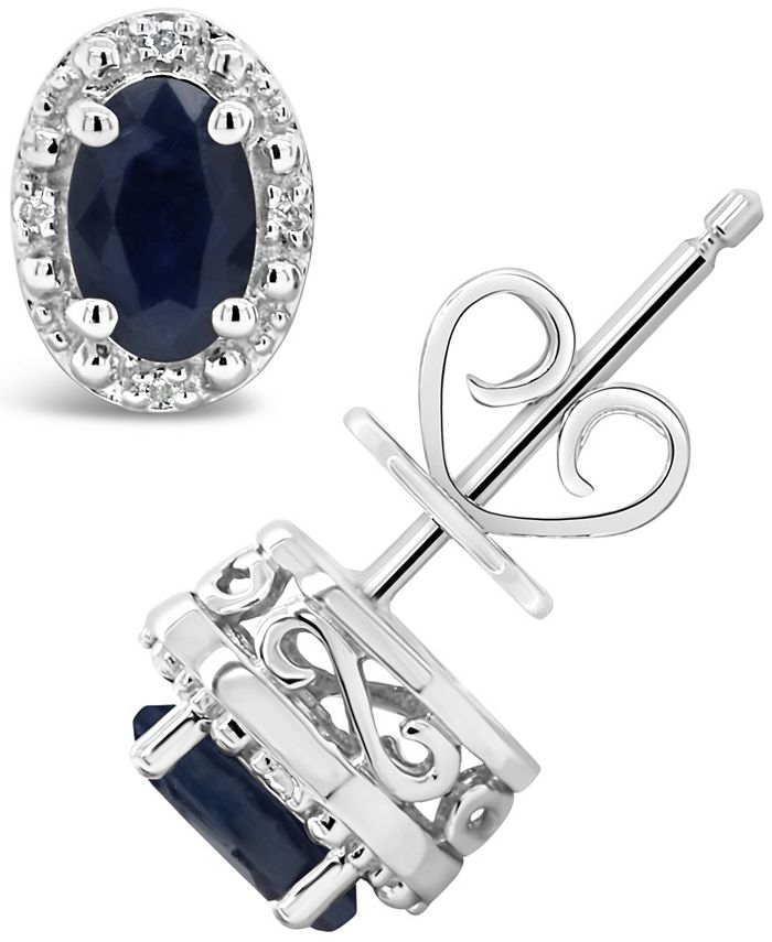 Sapphire 1 1 5 ct. t.w. and Diamond Accent Stud Earrings in Sterling Silver