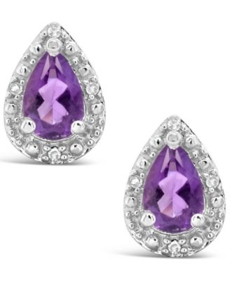 Gemstone and Diamond Accent Stud Earrings in Sterling Silver
