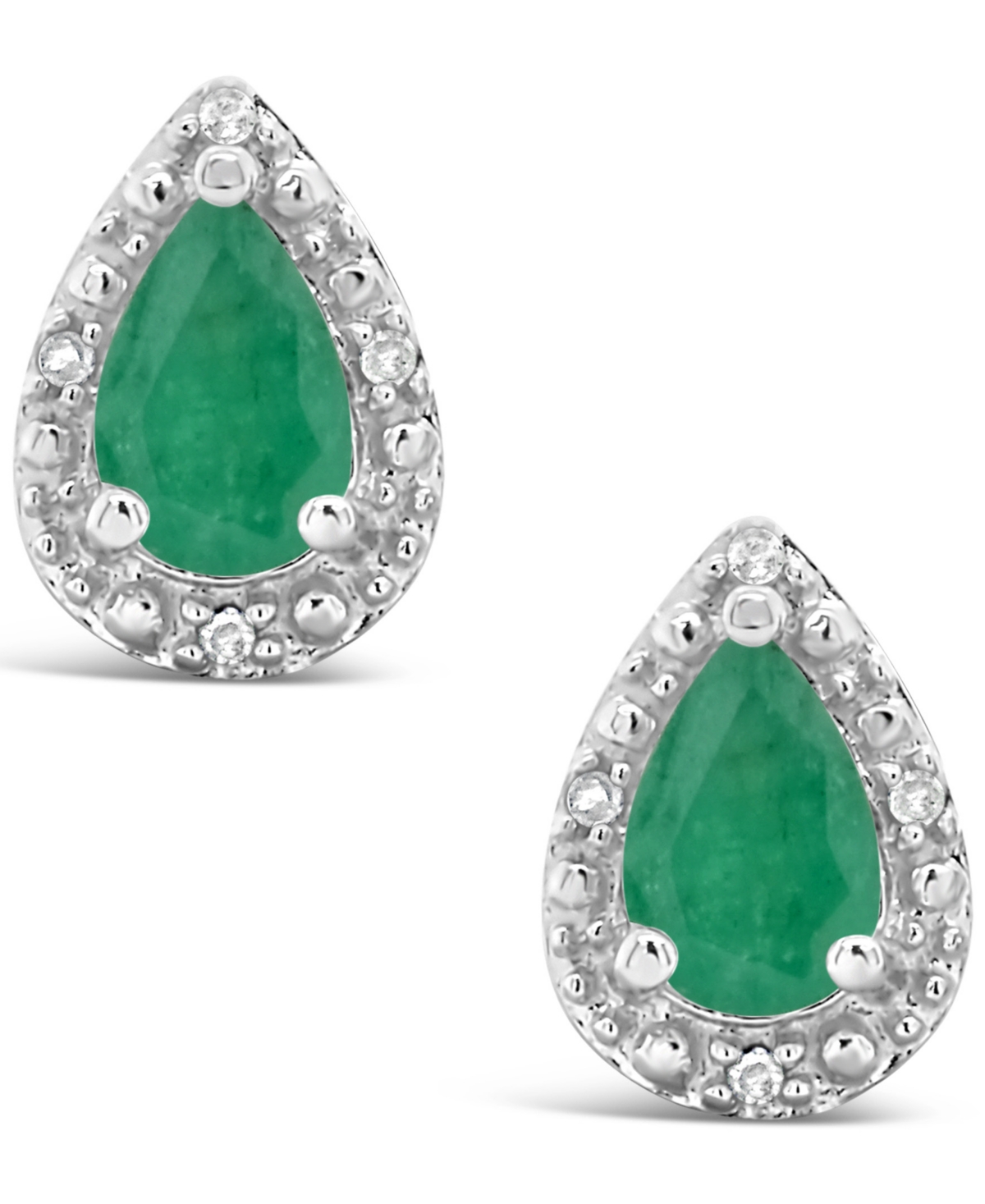 (3/4 ct. t.w.) and Diamond Accent Stud Earrings in Sterling Silver - Emerald