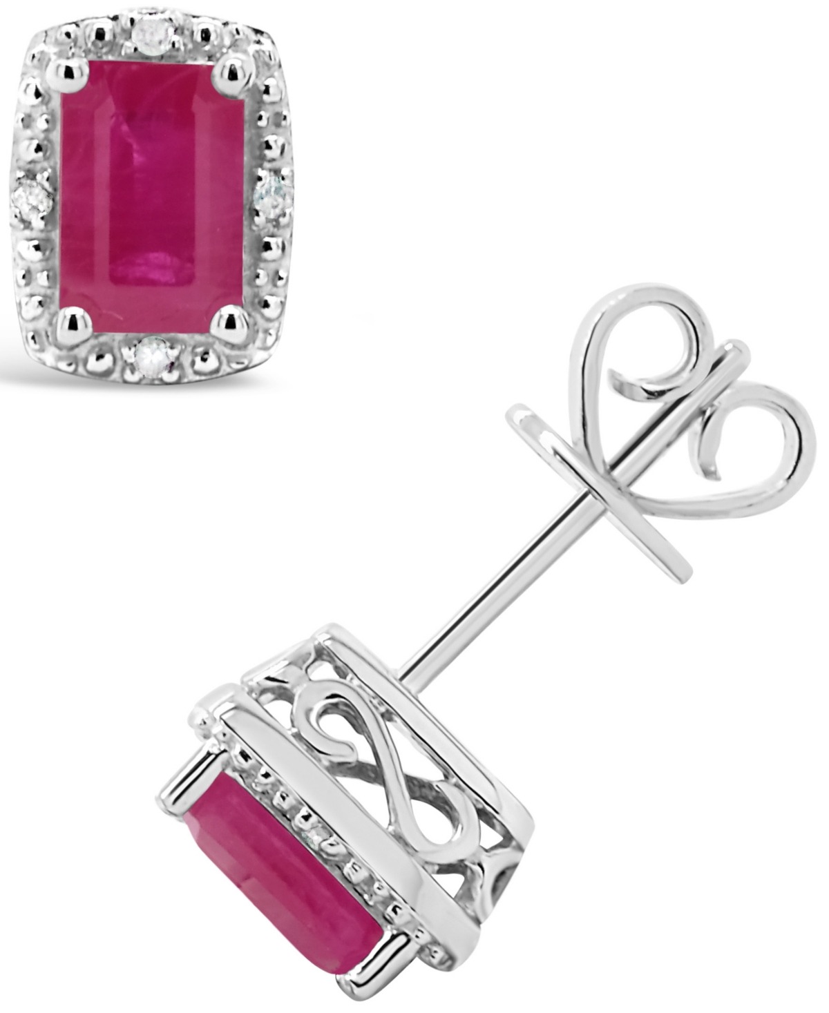Macy's Ruby (1-1/3 Ct. T.w.) And Diamond Accent Stud Earrings In Sterling Silver In Ruby