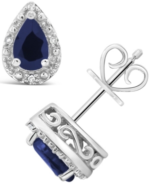 image of Sapphire (9/10 ct. t.w.) and Diamond Accent Stud Earrings in Sterling Silver