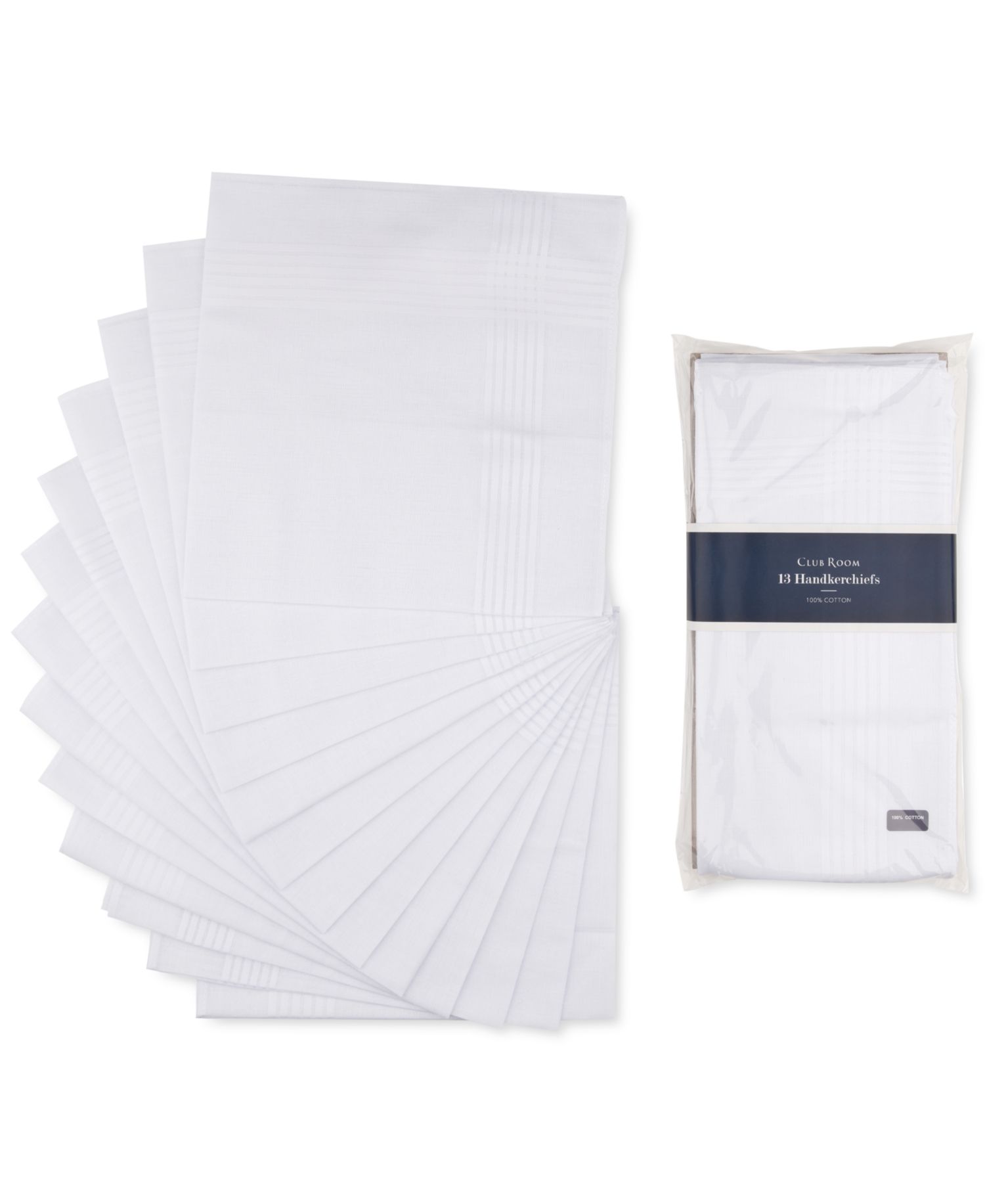 Men’s 13-Pc. White Border-Stripe Handkerchief Set