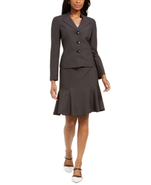 image of Le Suit Pin Dot Three-Button Skirt Suit