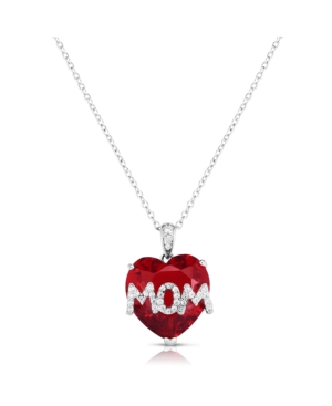 image of Simulated Ruby Mom Pendant In Fine Silver Plate