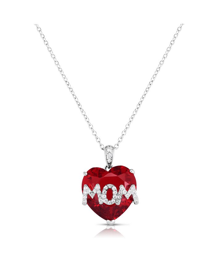 Macy's Simulated Ruby Mom Pendant In Silver Plate - Macy's