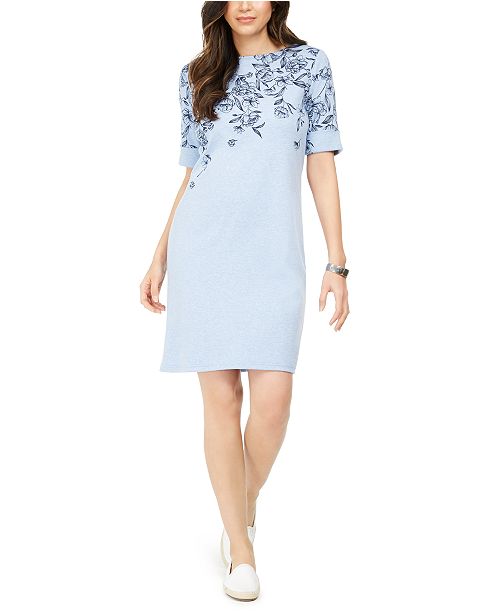 Karen Scott Printed Boat Neck Dress In Regular And Petite