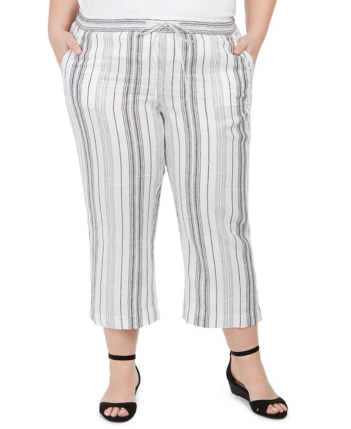 Plus size striped 2025 linen pants