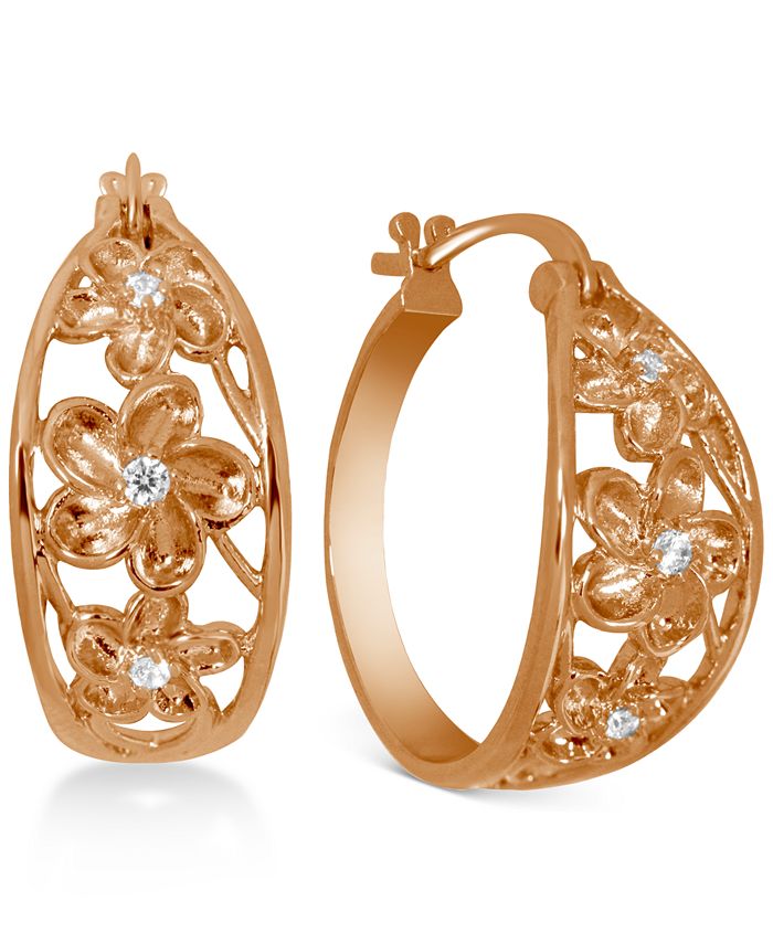 Kona Bay - Small Cubic Zirconia Openwork Flower Hoop Earrings in Rose Gold-Plate, 1"