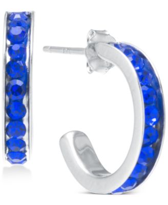 Multicolor Crystal Pav&eacute; Small Hoop Earrings in Sterling Silver, 0.59" 