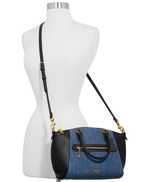 COACH Denim & Leather Blocked Elise Satchel & Reviews Handbags