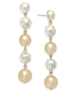 image of Inc Gold-Tone Pave & Imitation Pearl Linear Drop Earrings, Created for Macy-s
