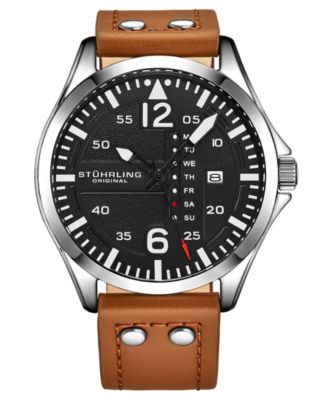 Aeronaut 3916 Men's Quartz Aviator Watch, 43mm, Tan Leather Strap
