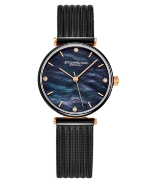 image of Stuhrling Women-s Black Mesh Stainless Steel Bracelet Watch 32mm