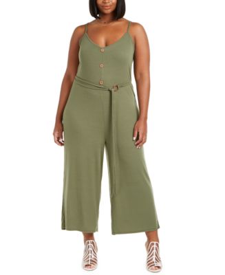 NY Collection Women's Plus Size Ribbed Belted Jumpsuit Green Size 2XP