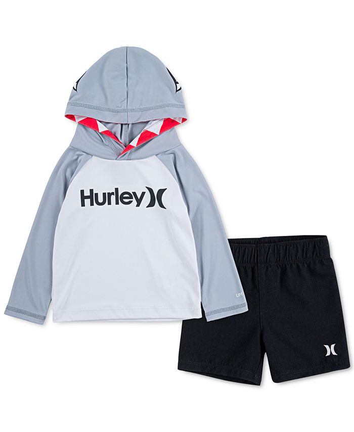 Hurley Baby Boys 2Pc. UPF 50+ Colorblocked SharkPrint Hooded TShirt