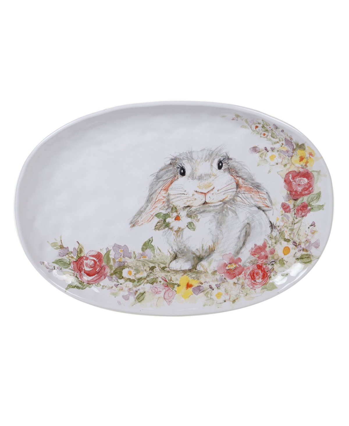 Shop Certified International Sweet Bunny Oval Platter In White,gray,pink,green,yellow