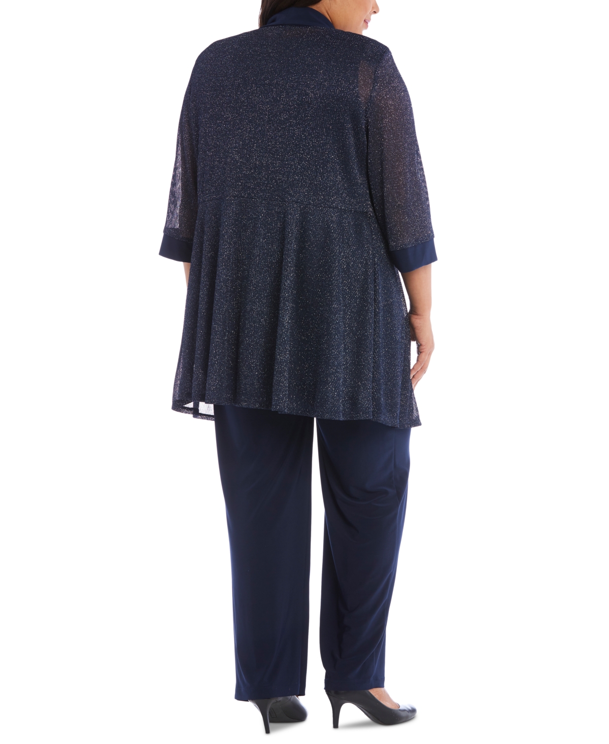 R & M Richards Plus Size 3-Pc. Metallic Jacket, Metallic Necklace Top & Pants Set