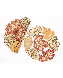 Autumn Leaves Embroidered Cutwork Round Placemats - Set of 4