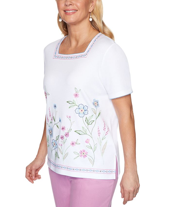 Alfred Dunner Petal Pushers Floral Embroidered Top - Macy's