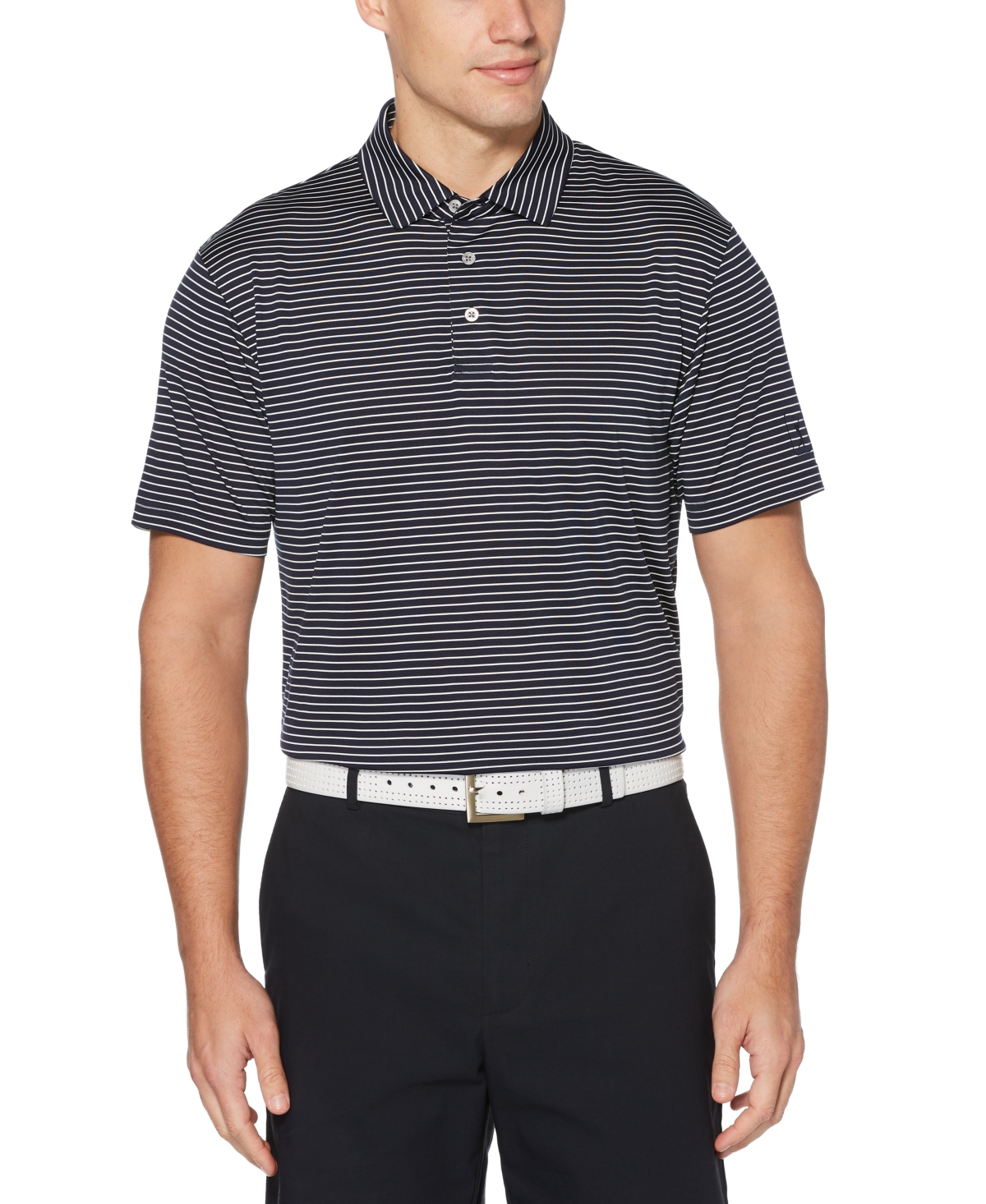 Men's Short Sleeve Feeder Stripe Polo Golf Shirt - Peacoat