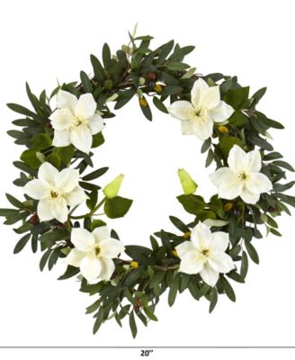 20in. Olive and Anemone Artificial Wreath