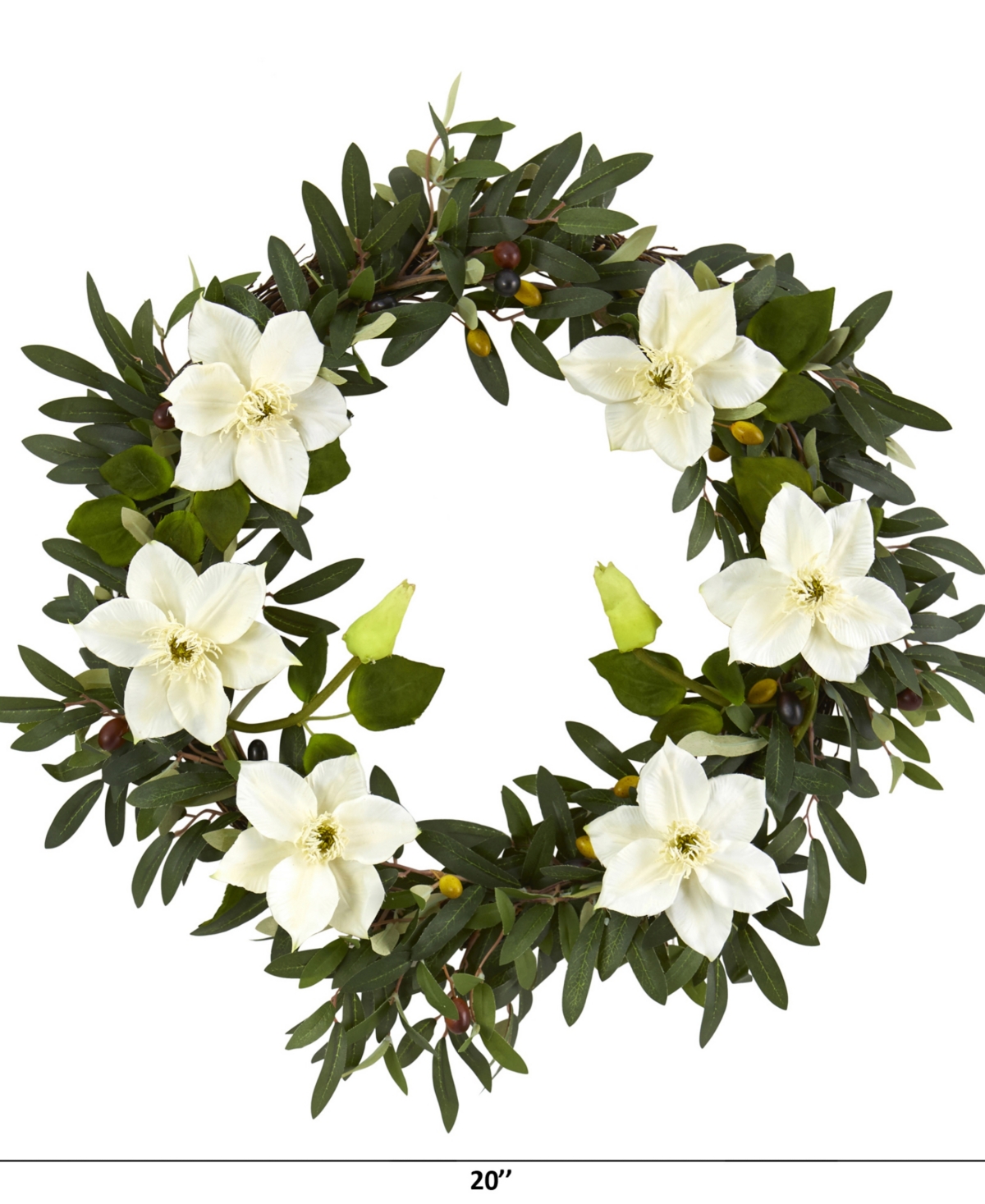Nearly Natural 20in. Olive And Anemone Artificial Wreath In Green,cream