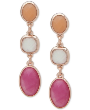 image of Anne Klein Rose Gold-Tone Multicolor Stone Linear Earrings