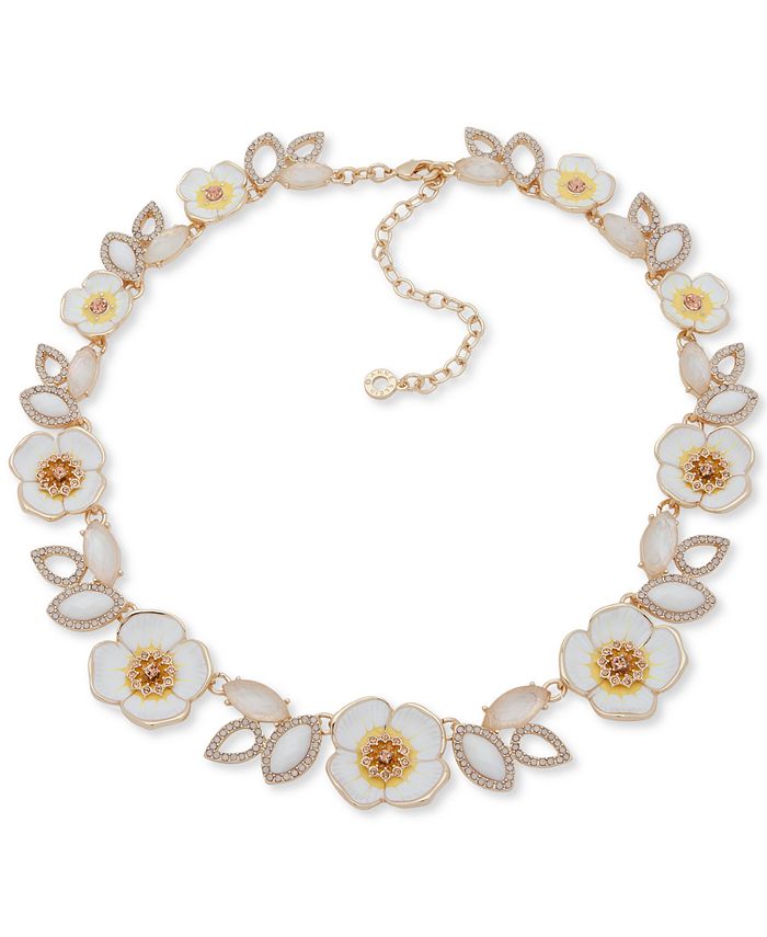 Anne Klein Crystal, Stone & Mother-Of-Pearl 3D Flower Collar Necklace ...