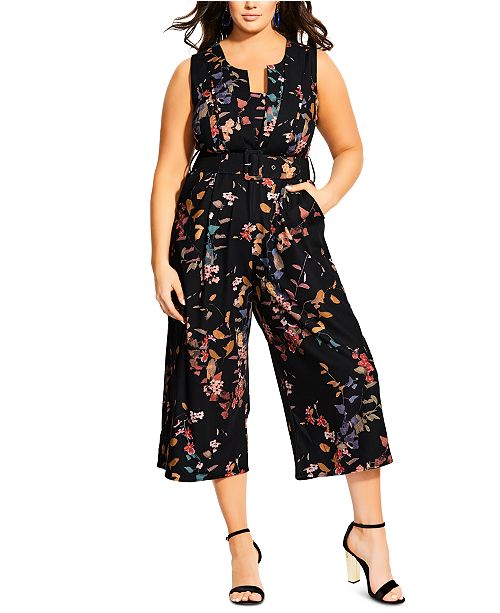 City Chic Trendy Plus Size Floral Print Cropped Jumpsuit Reviews