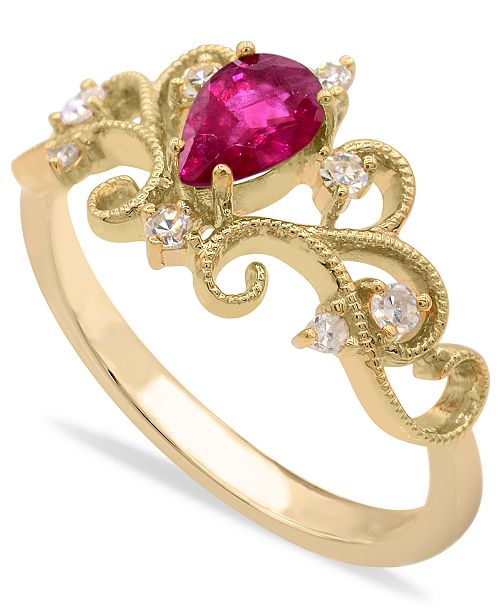 Macy S Gemstone And Diamonds 1 8 Ct T W Ring Set In 14k Yellow Gold Reviews Rings Jewelry Watches Macy S