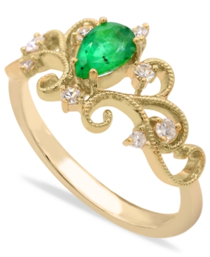 image of Gemstone and Diamonds (1/8 ct. t.w.) Ring Set in 14k Yellow Gold