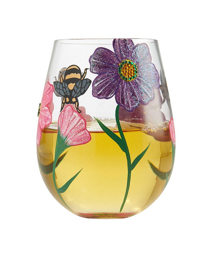 Enesco Designs by Lolita Drinking Garden Hand-Painted Stemless Wine Glass 