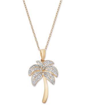 image of Diamond Palm Tree Pendant Necklace in 18k Gold over Sterling Silver and Sterling Silver (1/10 ct. t.w.)