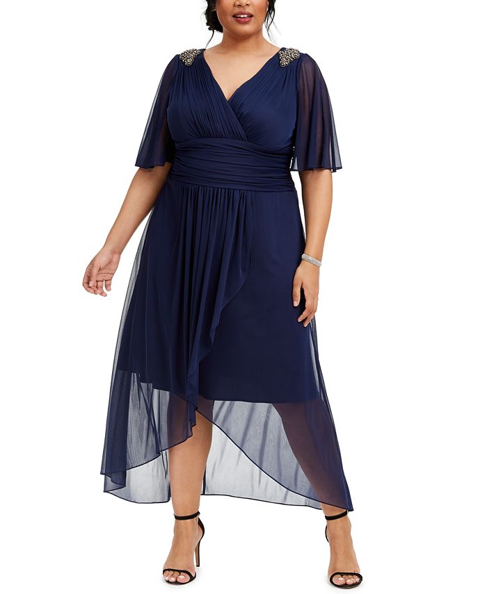 SL Fashions Plus Size Embellished Chiffon Cold-Shoulder Dress - Macy's