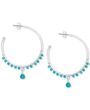 image of Lucky Brand Silver-Tone Stone Bead Open Hoop Earrings