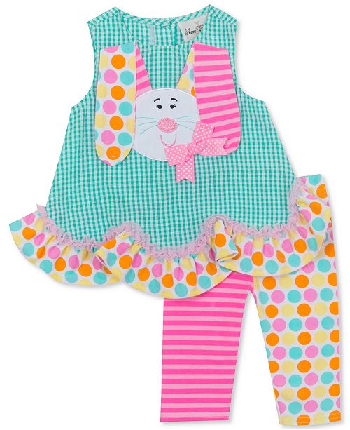 Rare Editions Baby Girls 2 Pc Seersucker Bunny Tunic Printed
