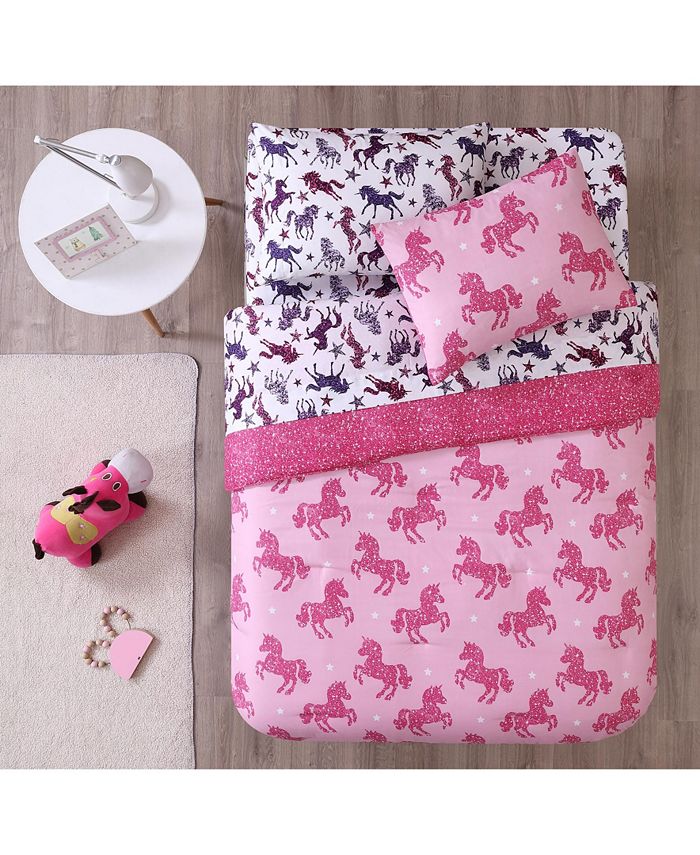 Home MHF Home Kids Shimmering Glitter Unicorn Twin Comforter Set