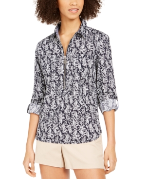 image of Tommy Hilfiger Cotton Printed Zippered Top