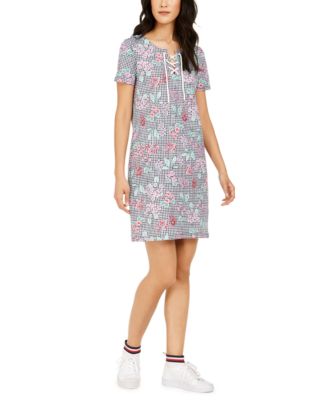 Tommy Hilfiger - Mixed-Print Lace-Up Dress