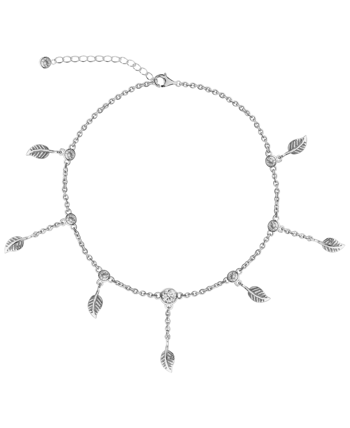 Bodifine Cubic Zirconia Leaves Sterling Silver-Tone Anklet - Silver