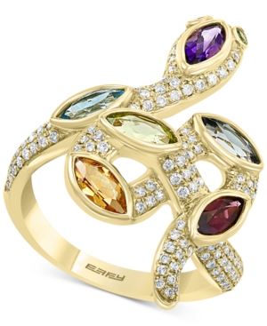 image of Effy Multi-Gemstone (1-3/4 ct.t.w.) & Diamond (3/8 ct. t.w.) Snake Ring in 14k Gold