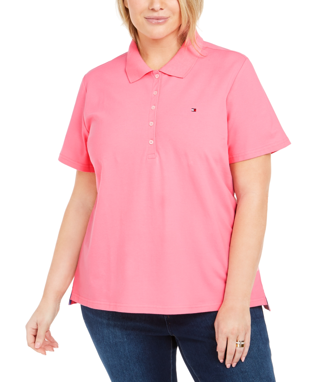 Shop Tommy Hilfiger Plus Size Short-sleeve Polo Shirt In Peony