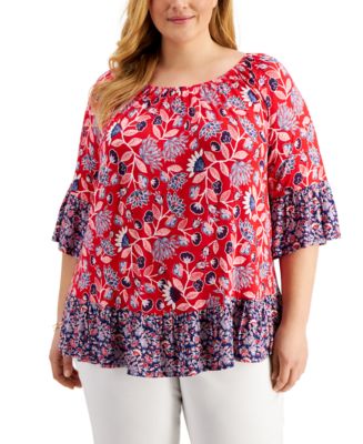 Style & Co Plus Size Printed Off-The-Shoulder Top, Created for Macy's ...