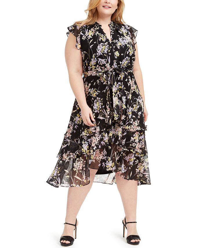 Calvin Klein Plus Size Printed Ruffled Dress - Macy's