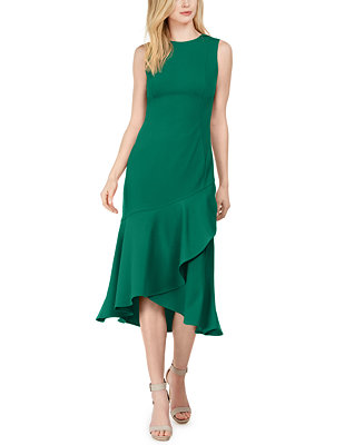 Calvin Klein Petite Solid Asymmetrical Ruffled-Hem Midi Dress 