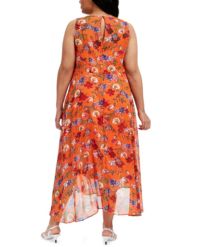 Calvin Klein Plus Size Floral Chiffon Surplice Midi Dress - Macy's