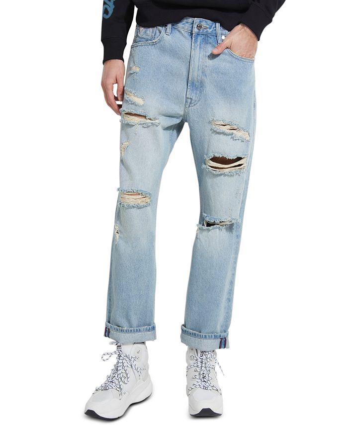 GUESS Men's Relaxed-Fit Ripped Cropped Jeans - Macy's