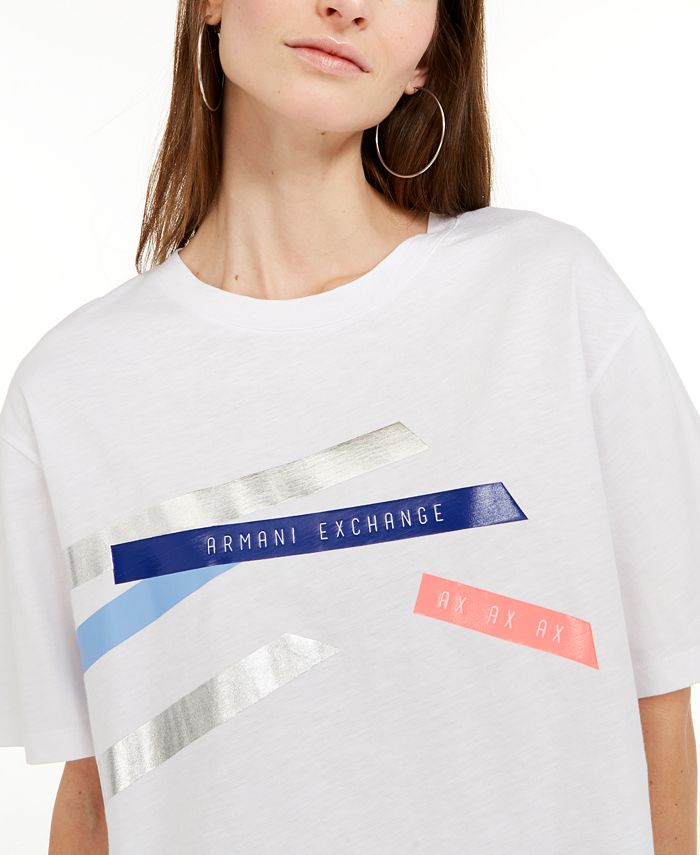 A|X Armani Exchange Logo-Print Cropped Cotton T-Shirt - Macy's